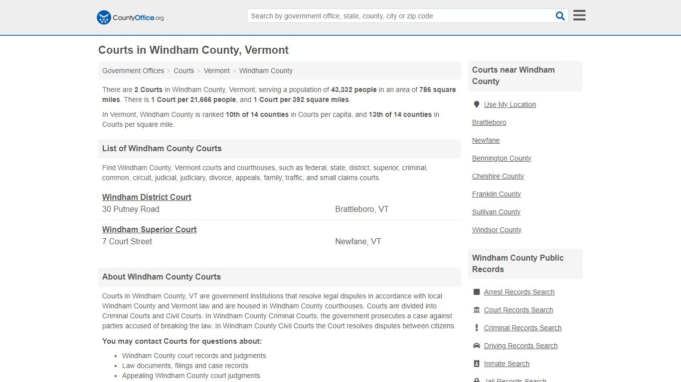 Courts - Windham County, VT (Court Records & Calendars)