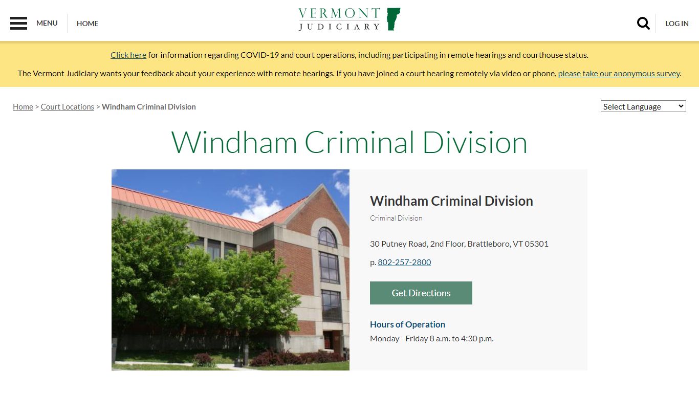 Windham Criminal Division | Vermont Judiciary